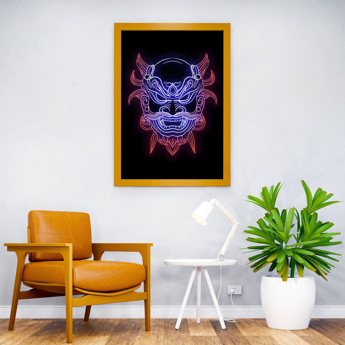 Oni Japan Neon Asian Style Poster | Wall Art f or Home & Office | High-Quality Print - High-Quality Premium Wall Art Decor Sticker