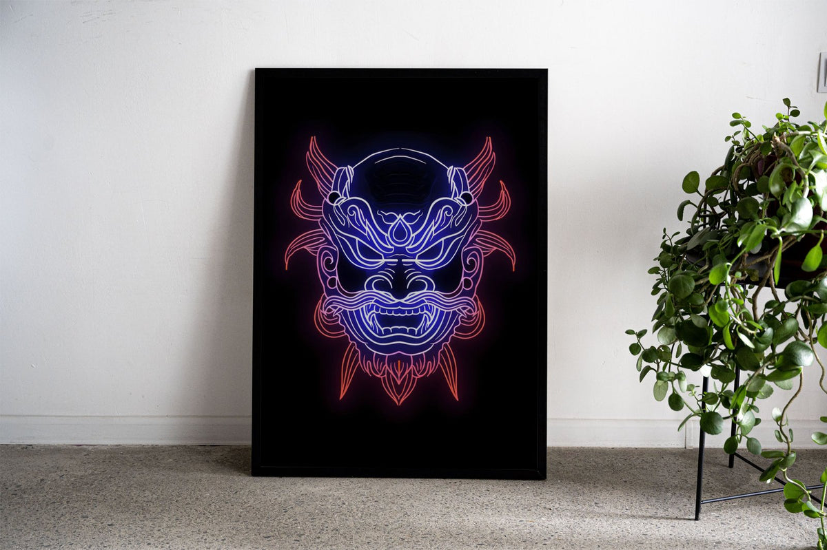 Oni Japan Neon Asian Style Poster | Wall Art f or Home & Office | High-Quality Print - High-Quality Premium Wall Art Decor Sticker