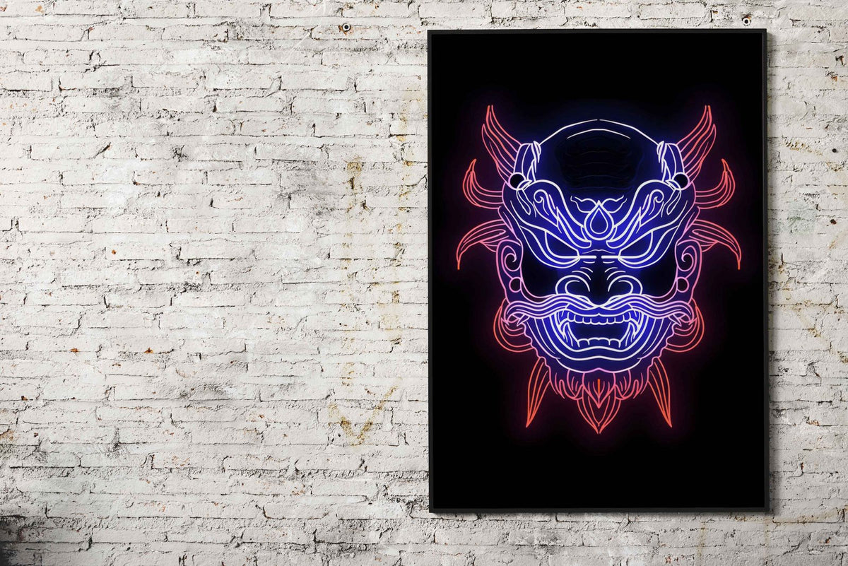 Oni Japan Neon Asian Style Poster | Wall Art f or Home & Office | High-Quality Print - High-Quality Premium Wall Art Decor Sticker