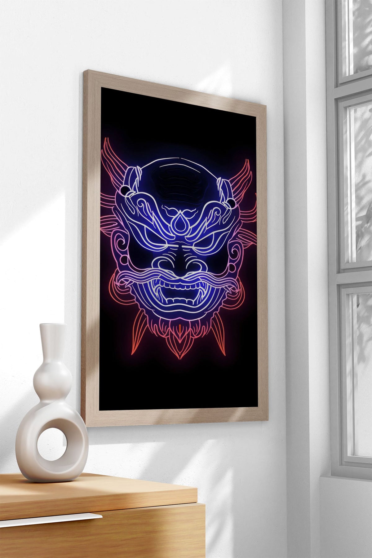 Oni Japan Neon Asian Style Poster | Wall Art f or Home & Office | High-Quality Print - High-Quality Premium Wall Art Decor Sticker