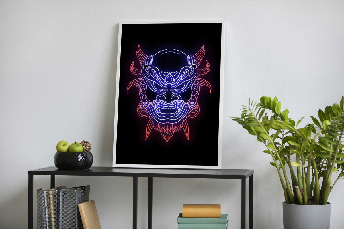 Oni Japan Neon Asian Style Poster | Wall Art f or Home & Office | High-Quality Print - High-Quality Premium Wall Art Decor Sticker