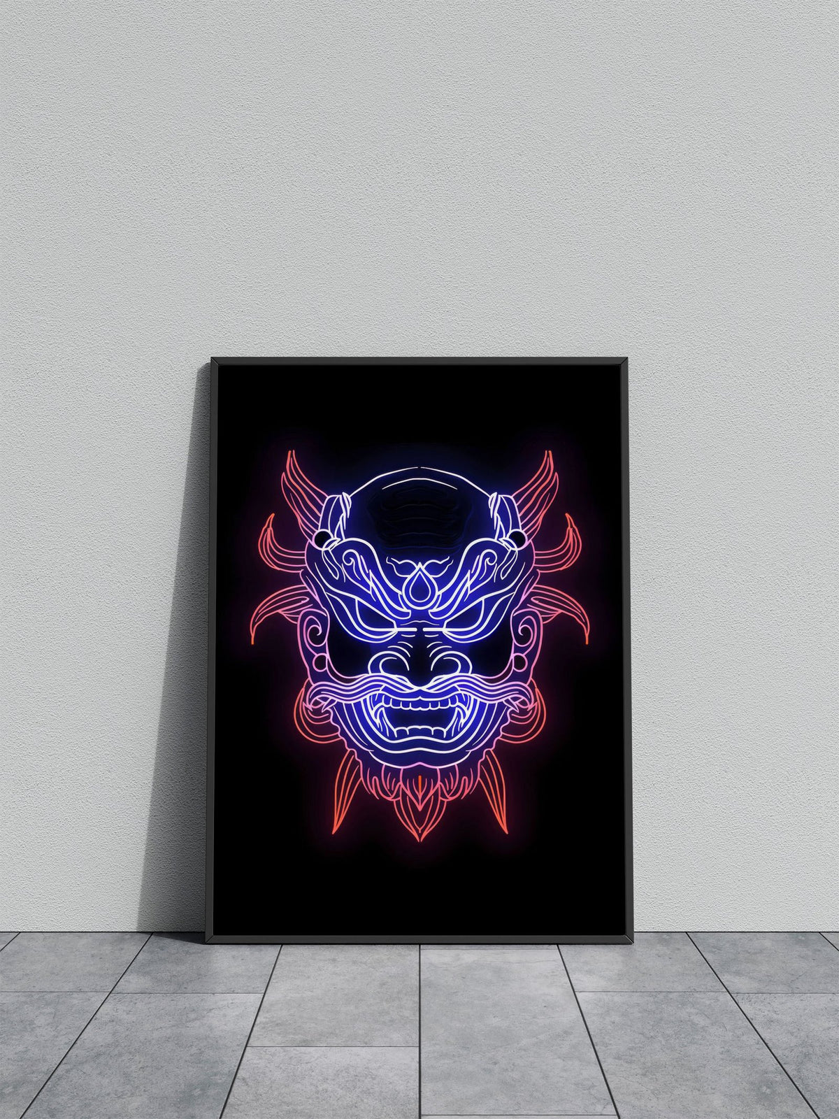 Oni Japan Neon Asian Style Poster | Wall Art f or Home & Office | High-Quality Print - High-Quality Premium Wall Art Decor Sticker