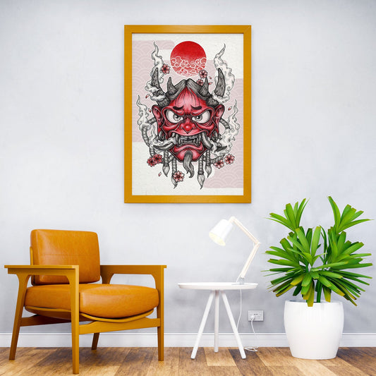 Oni Mask Illustration Asian Style Poster | Wall  Art for Home & Office | High-Quality Print