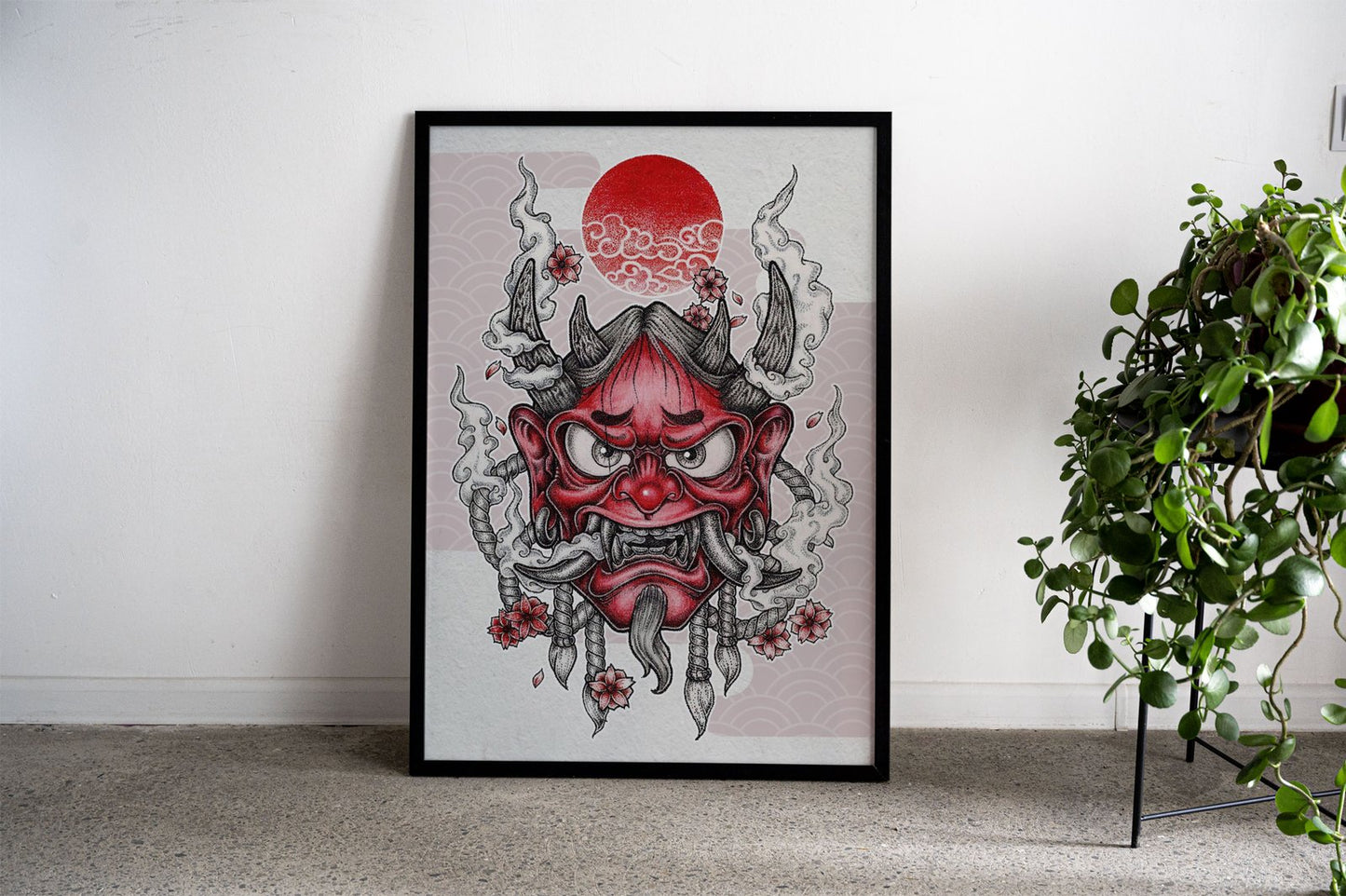 Oni Mask Illustration Asian Style Poster | Wall  Art for Home & Office | High-Quality Print