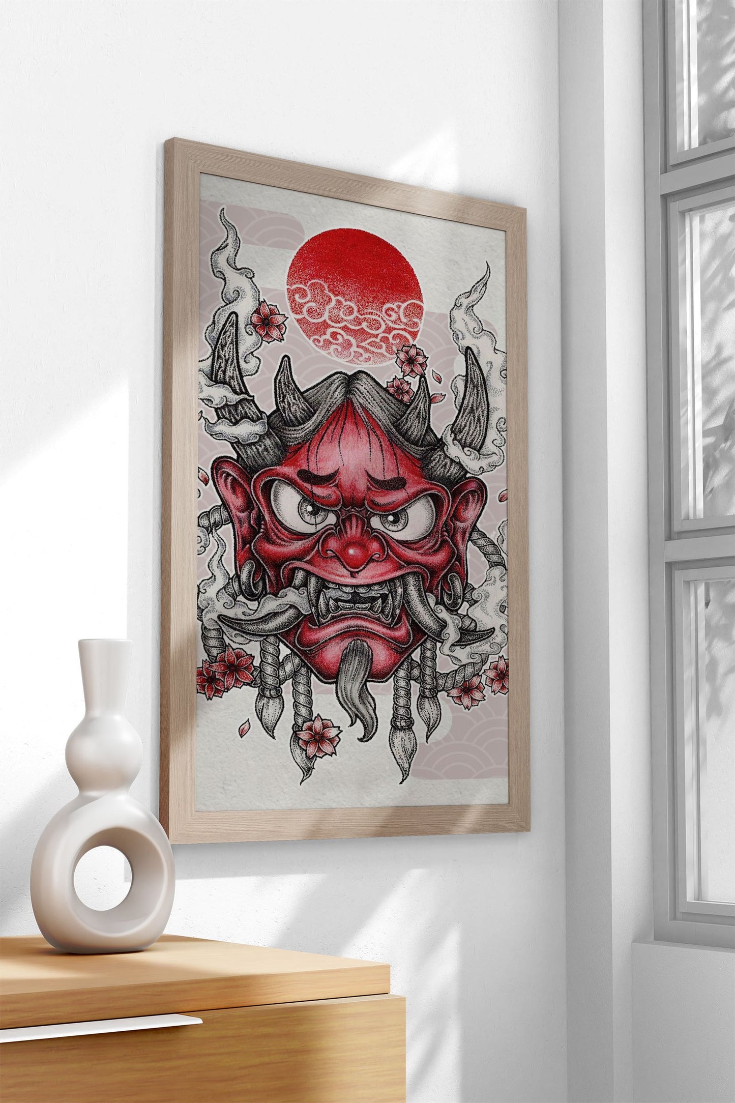Oni Mask Illustration Asian Style Poster | Wall  Art for Home & Office | High-Quality Print