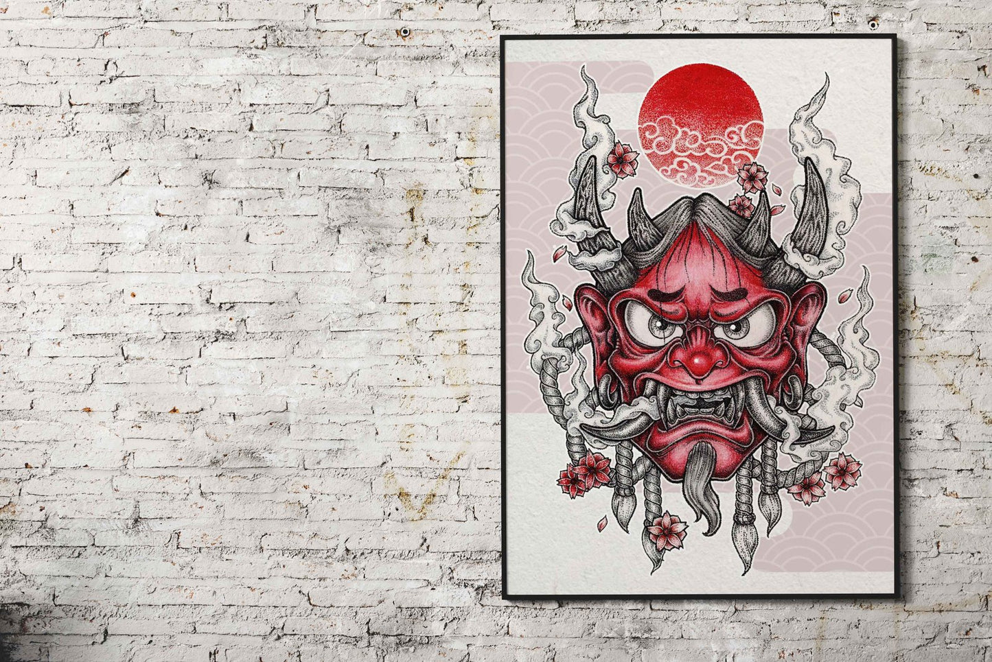 Oni Mask Illustration Asian Style Poster | Wall  Art for Home & Office | High-Quality Print