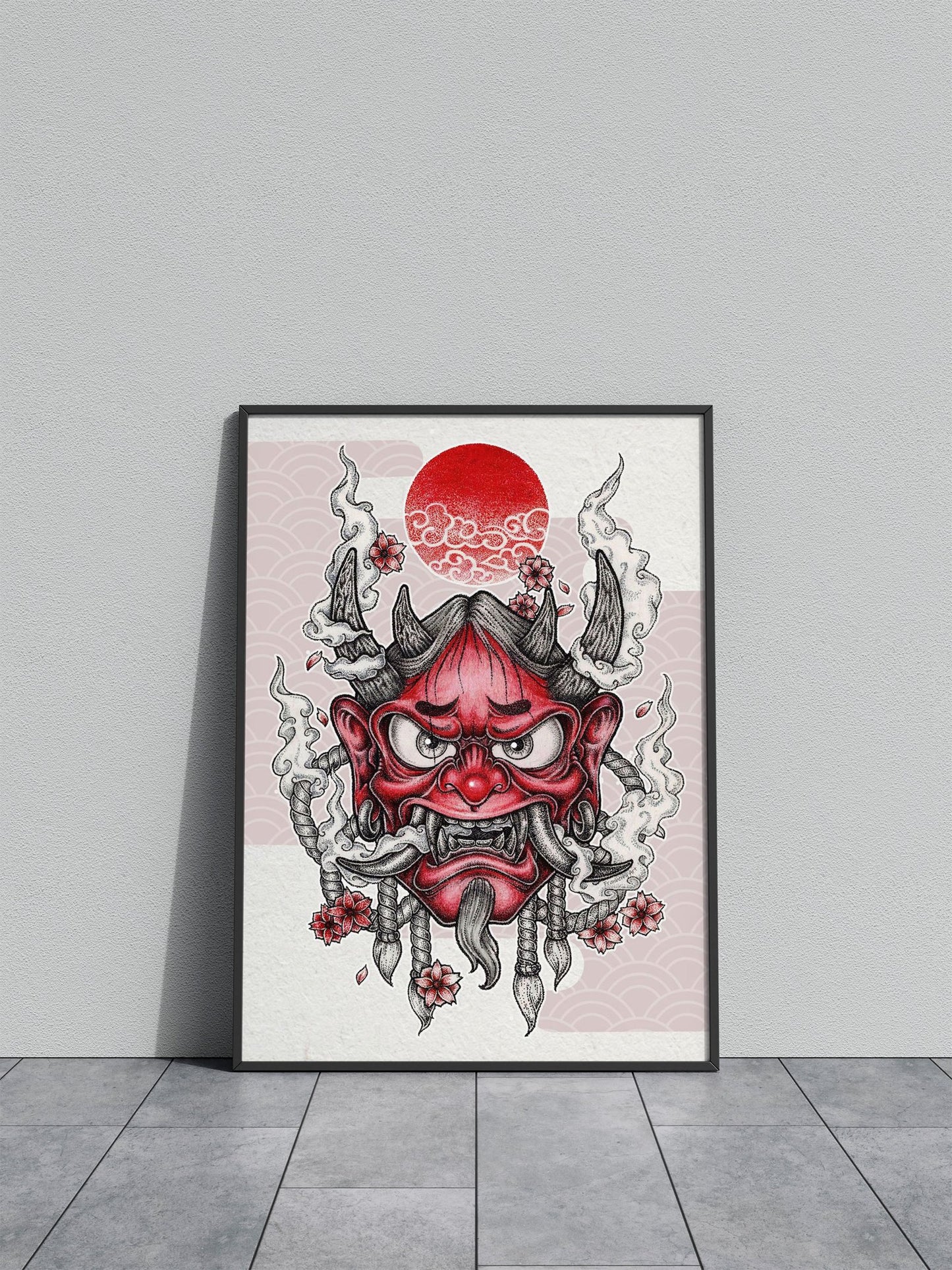 Oni Mask Illustration Asian Style Poster | Wall  Art for Home & Office | High-Quality Print
