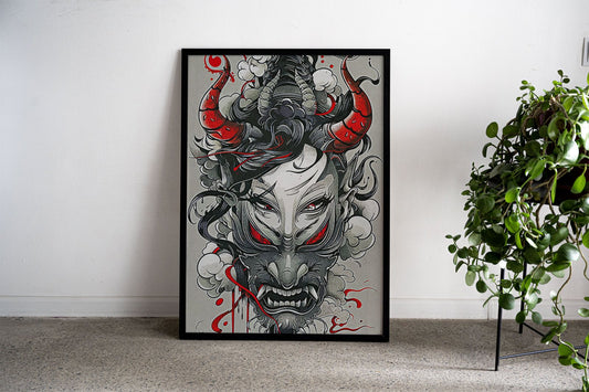 Oni Mask Torii Gate Asian Style Poster | Wall A rt for Home & Office | High-Quality Print