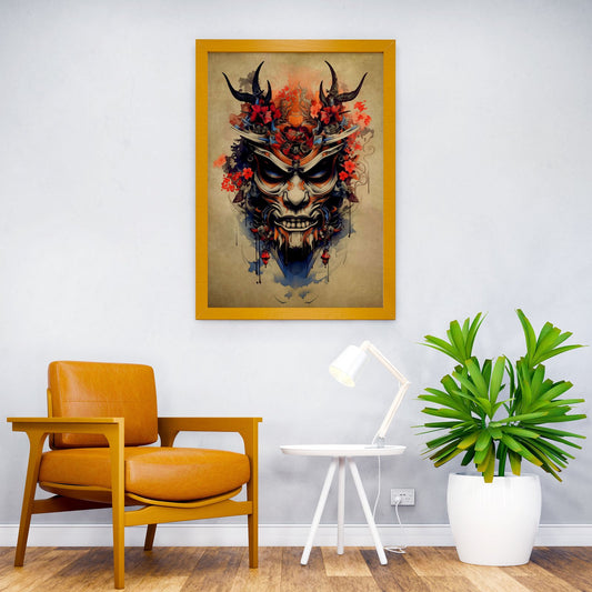 Oni Samurai Red Flower Asian Style Poster | W all Art for Home & Office | High-Quality Print