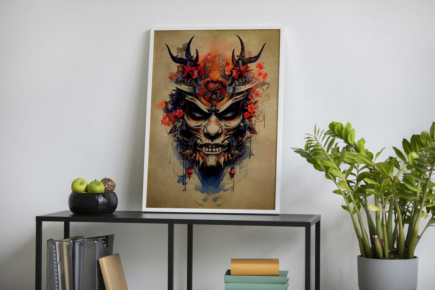 Oni Samurai Red Flower Asian Style Poster | W all Art for Home & Office | High-Quality Print