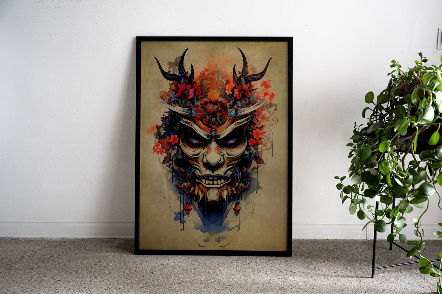 Oni Samurai Red Flower Asian Style Poster | W all Art for Home & Office | High-Quality Print