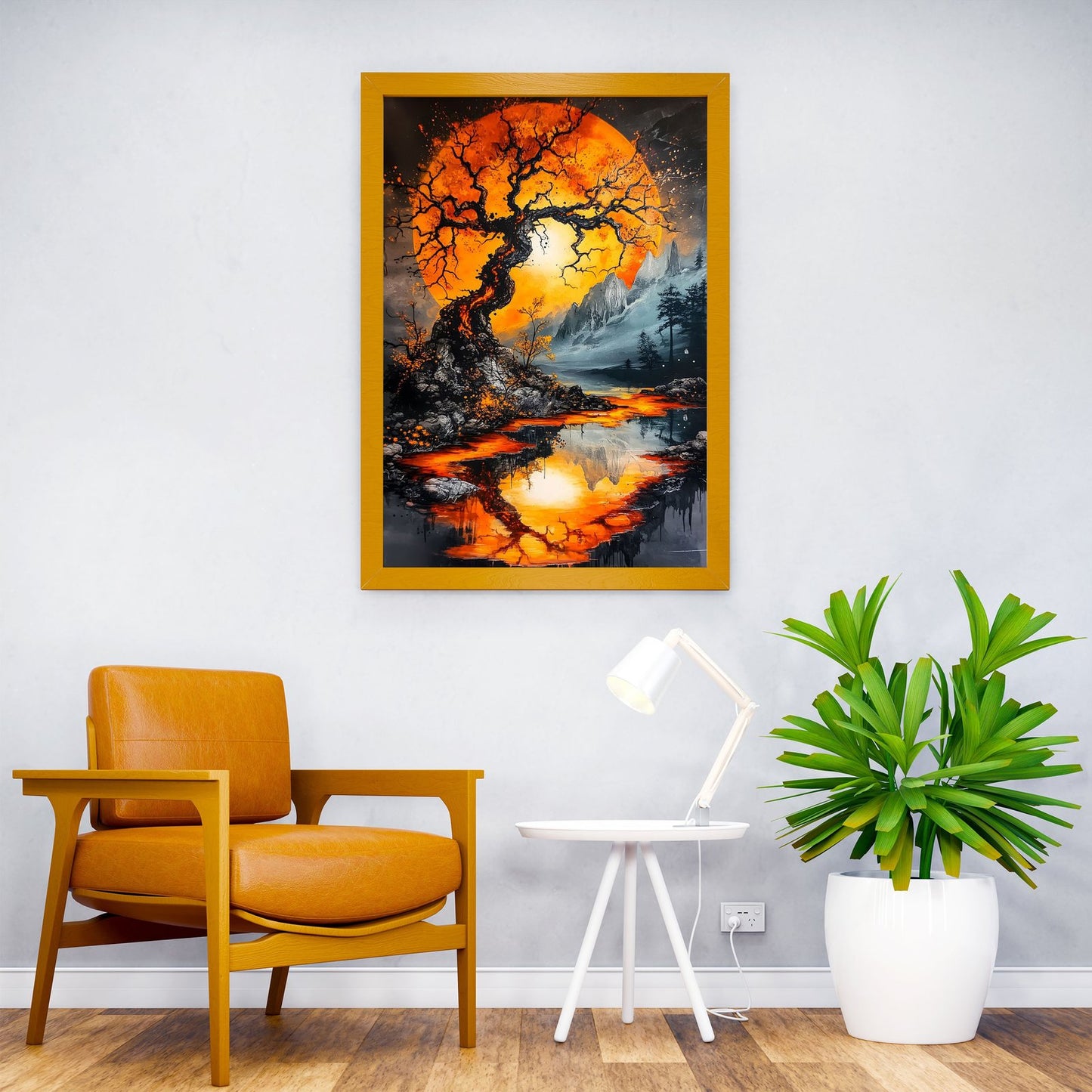 Orange Moon Landscape Asian Style Poster |  Wall Art for Home & Office | High-Quality Print