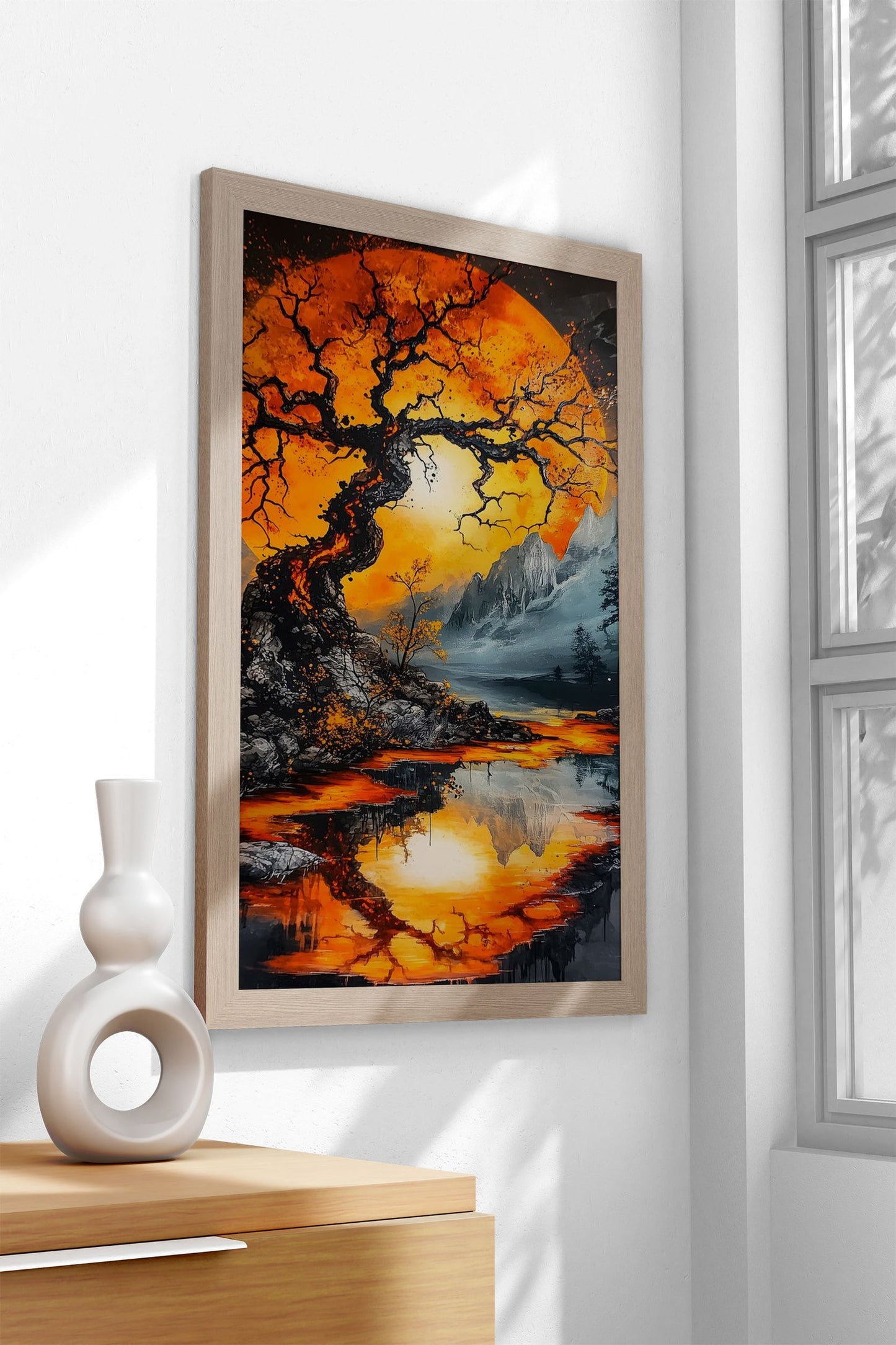 Orange Moon Landscape Asian Style Poster |  Wall Art for Home & Office | High-Quality Print