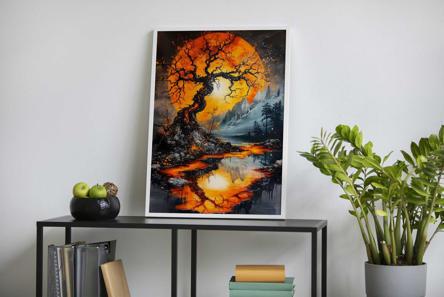 Orange Moon Landscape Asian Style Poster |  Wall Art for Home & Office | High-Quality Print