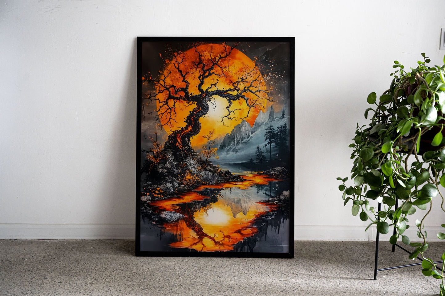 Orange Moon Landscape Asian Style Poster |  Wall Art for Home & Office | High-Quality Print