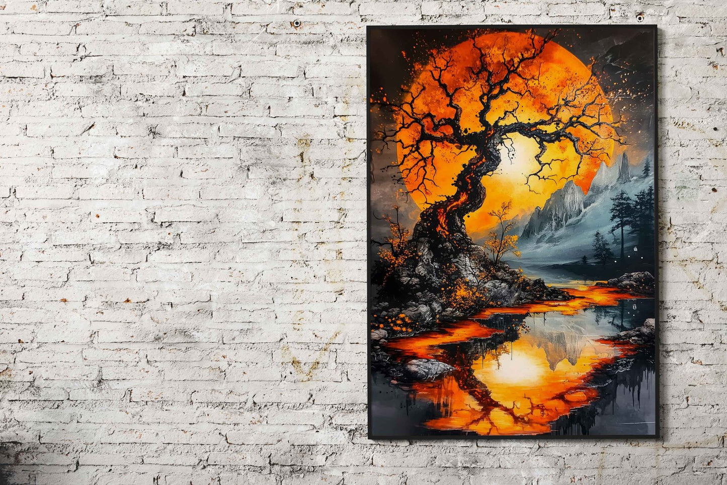 Orange Moon Landscape Asian Style Poster |  Wall Art for Home & Office | High-Quality Print