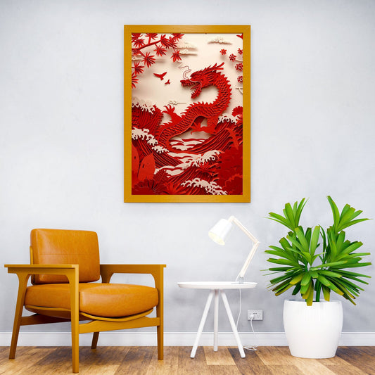 Origami red dragon Asian Style Poster | Wall A rt for Home & Office | High-Quality Print