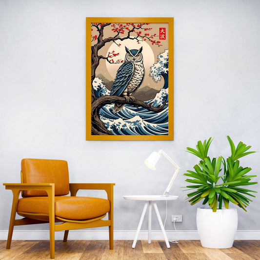 Owl Great Wave Asian Style Poster | Wall Art f or Home & Office | High-Quality Print