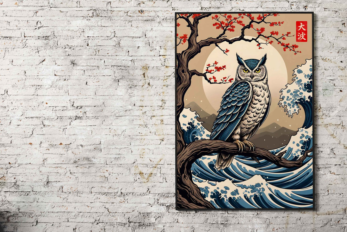 Owl Great Wave Asian Style Poster | Wall Art f or Home & Office | High-Quality Print