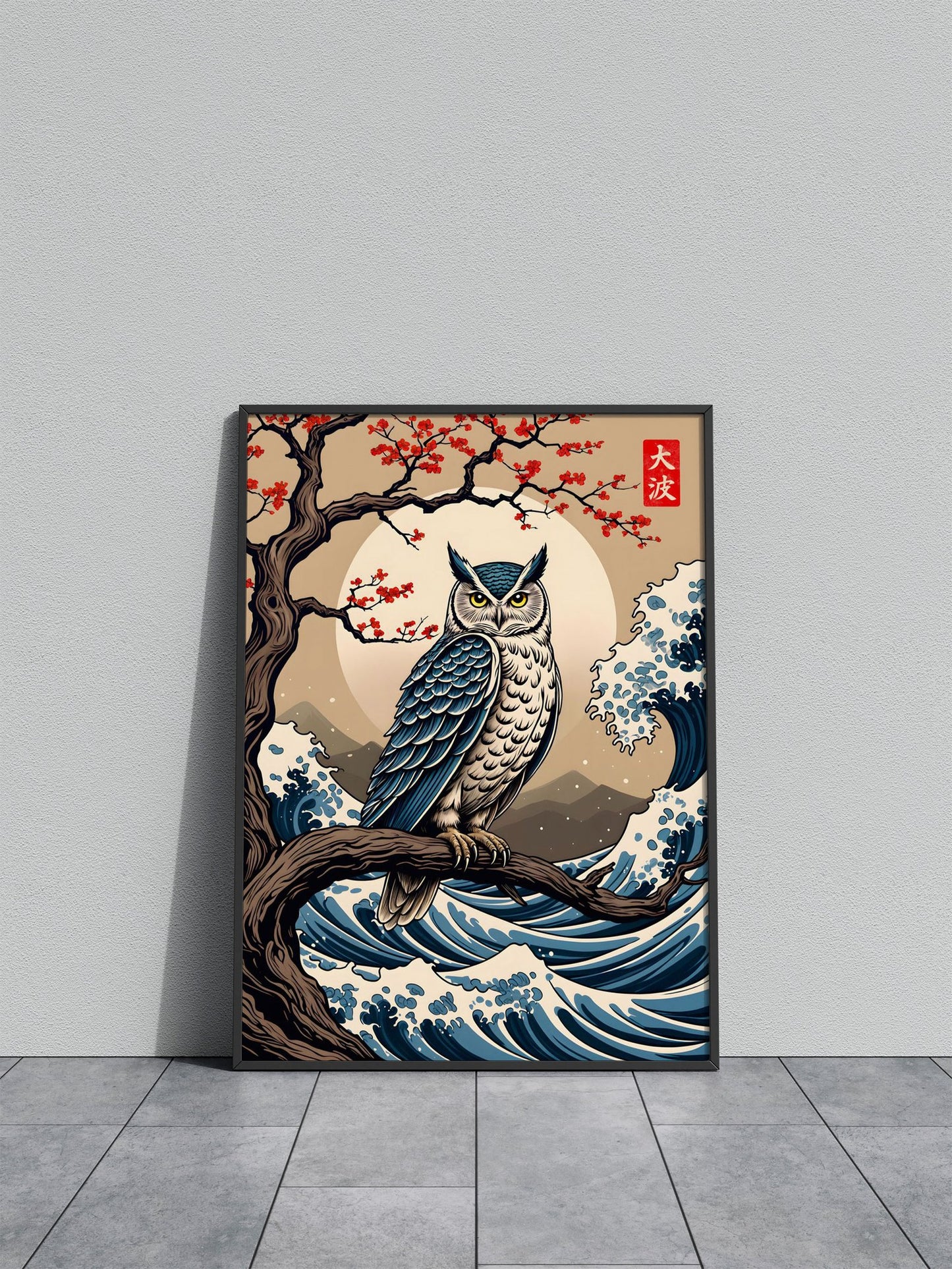 Owl Great Wave Asian Style Poster | Wall Art f or Home & Office | High-Quality Print