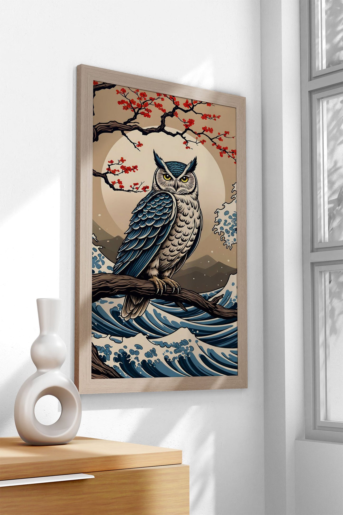 Owl Great Wave Asian Style Poster | Wall Art f or Home & Office | High-Quality Print