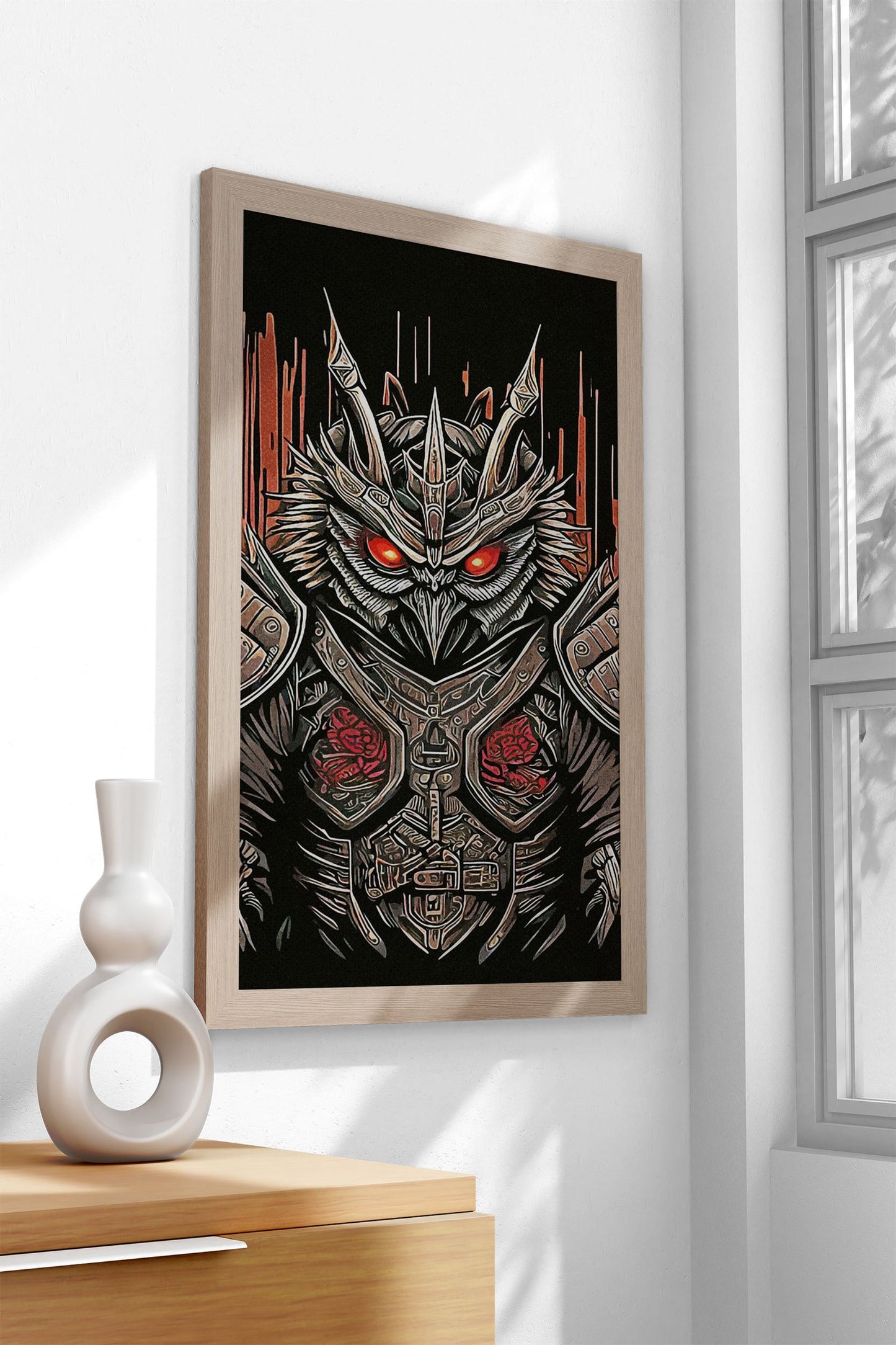 Owl Samurai Drawing Asian Style Poster | Wall  Art for Home & Office | High-Quality Print