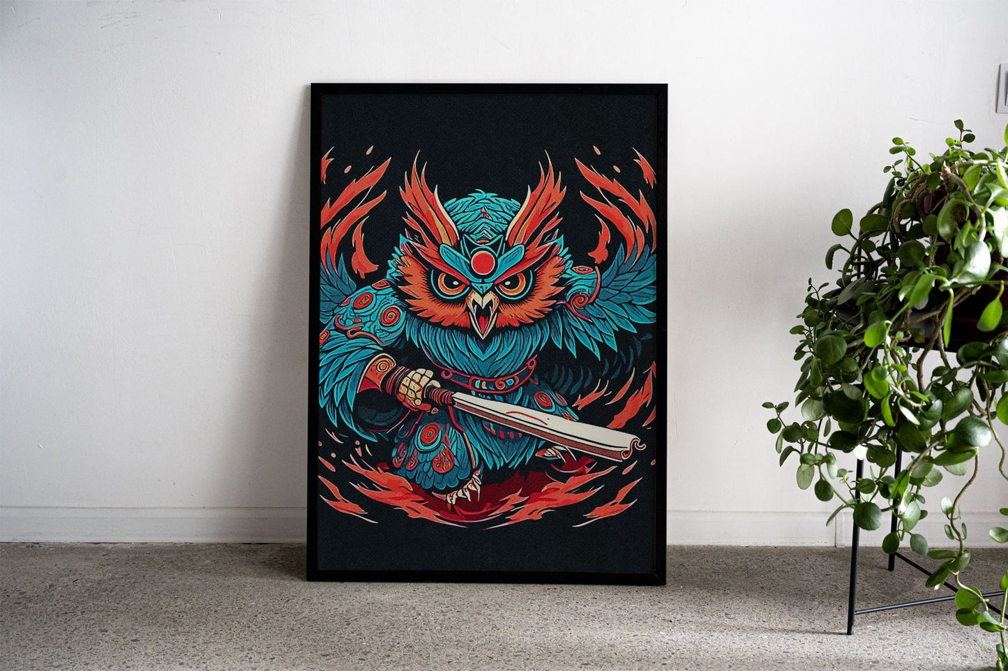 Owl Samurai Asian Style Poster | Wall Art for H ome & Office | High-Quality Print