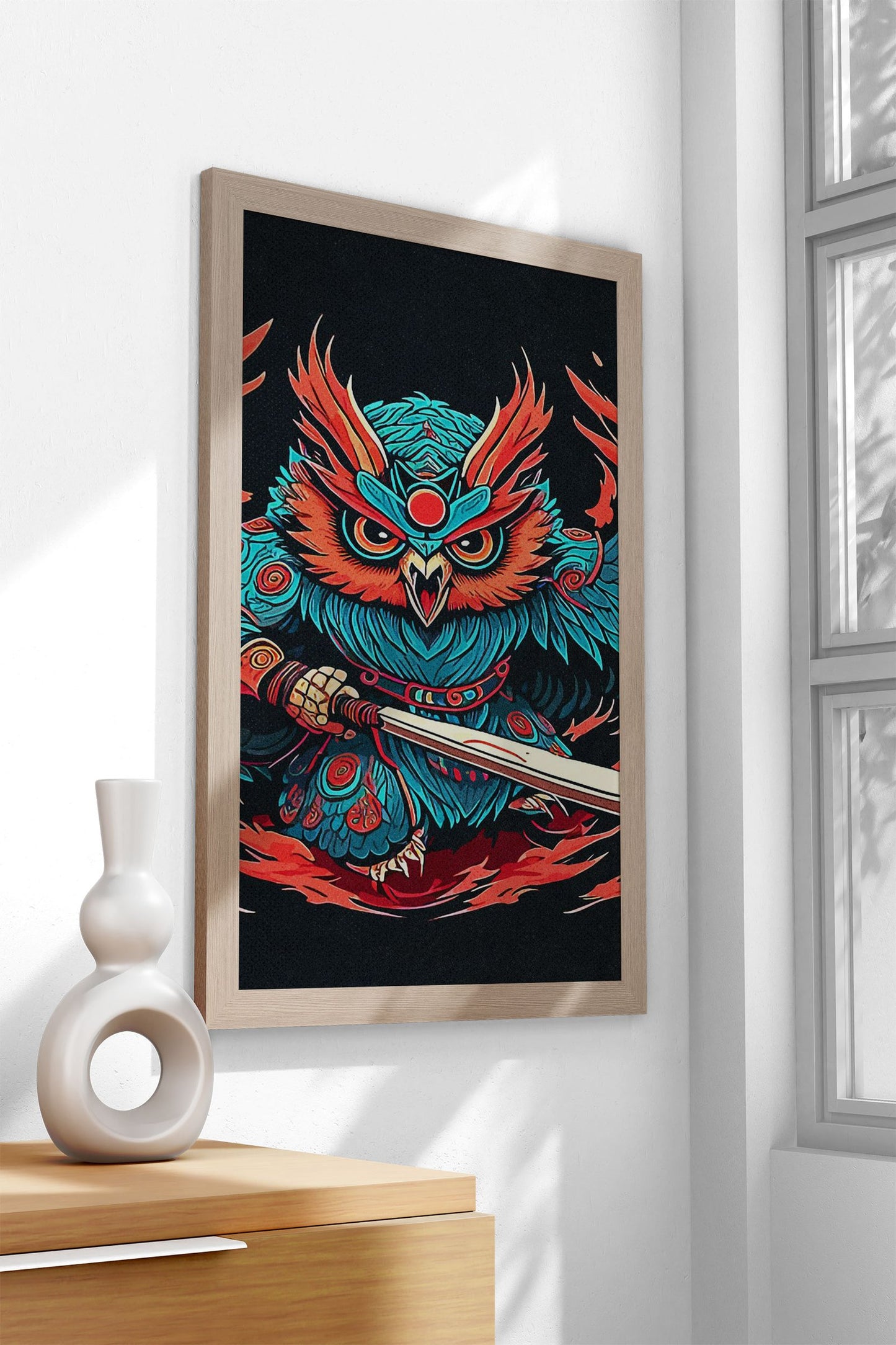 Owl Samurai Asian Style Poster | Wall Art for H ome & Office | High-Quality Print