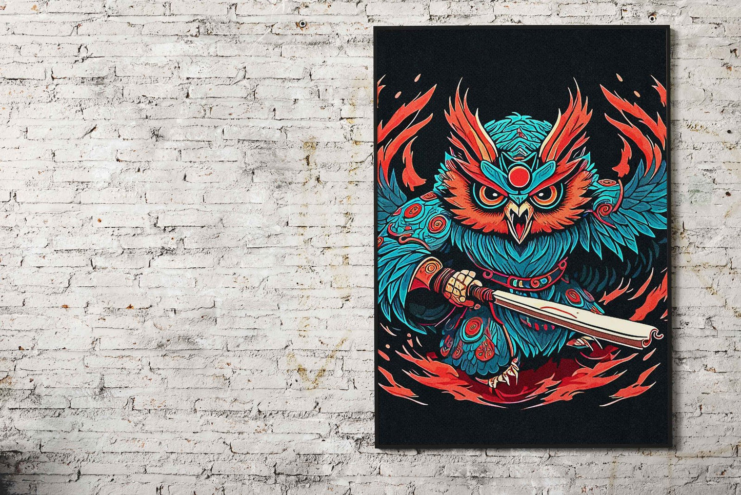 Owl Samurai Asian Style Poster | Wall Art for H ome & Office | High-Quality Print
