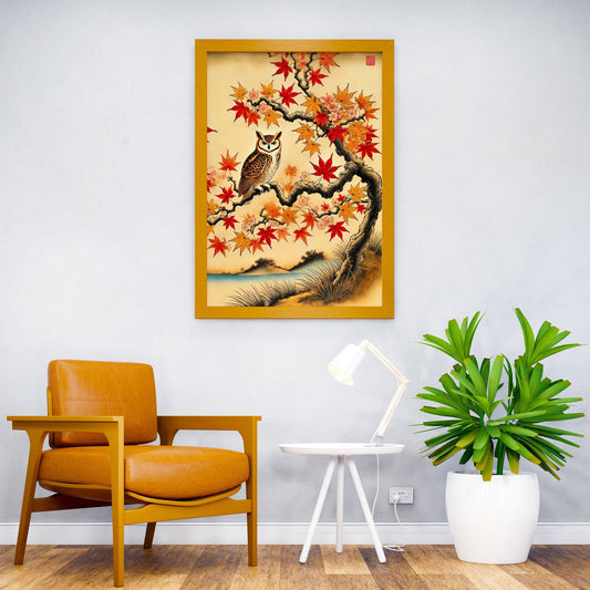 Owl in fall japanse Asian Style Poster | Wall Art  for Home & Office | High-Quality Print