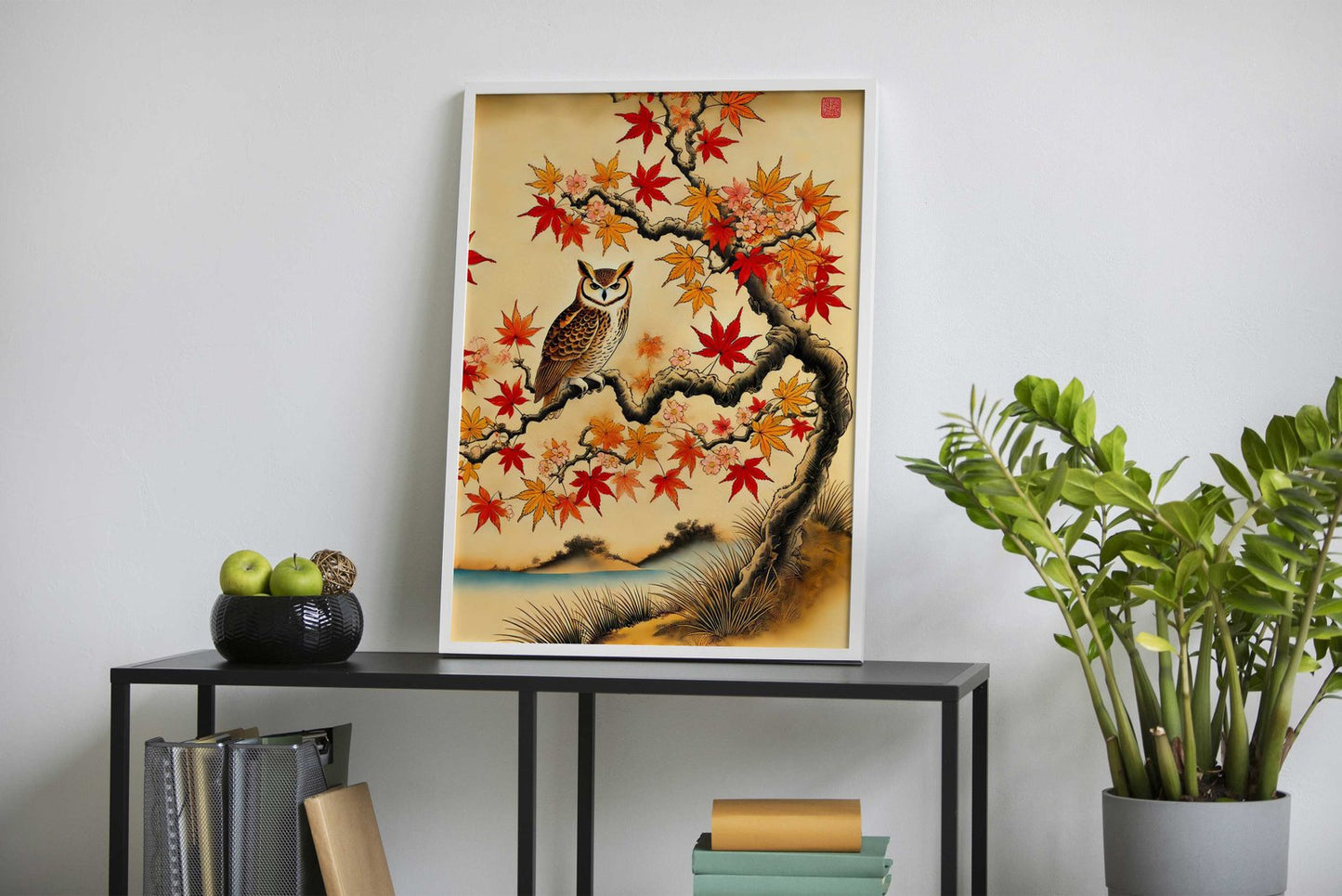 Owl in fall japanse Asian Style Poster | Wall Art  for Home & Office | High-Quality Print
