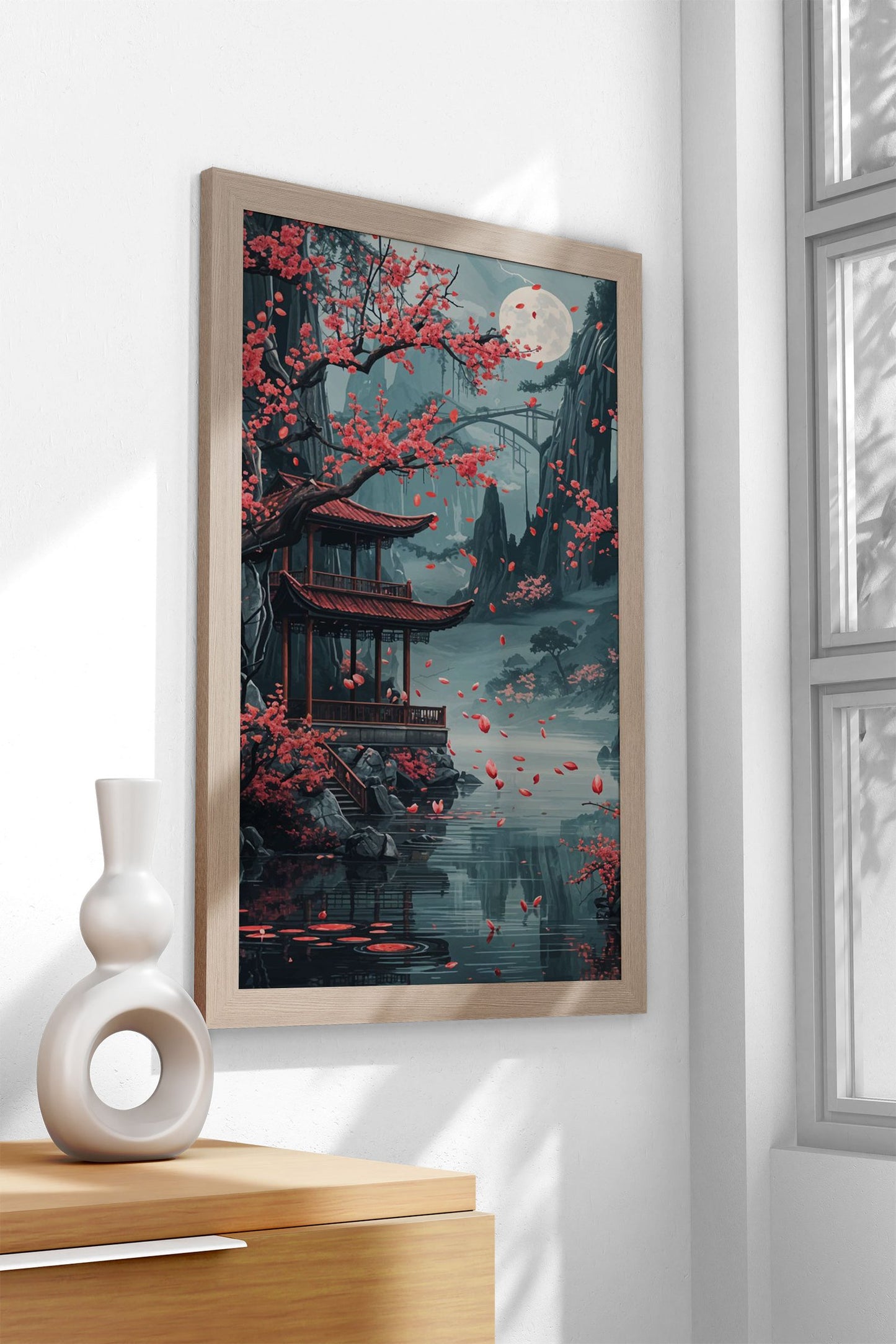 Pagoda Cherry Blossom Asian Style Poster | W all Art for Home & Office | High-Quality Print