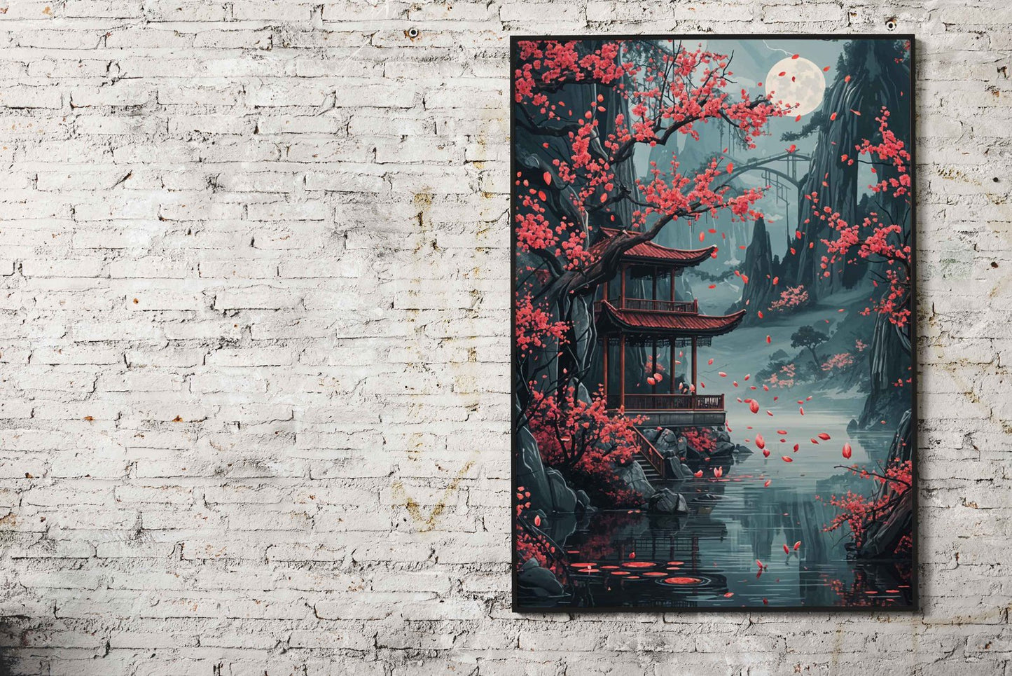 Pagoda Cherry Blossom Asian Style Poster | W all Art for Home & Office | High-Quality Print