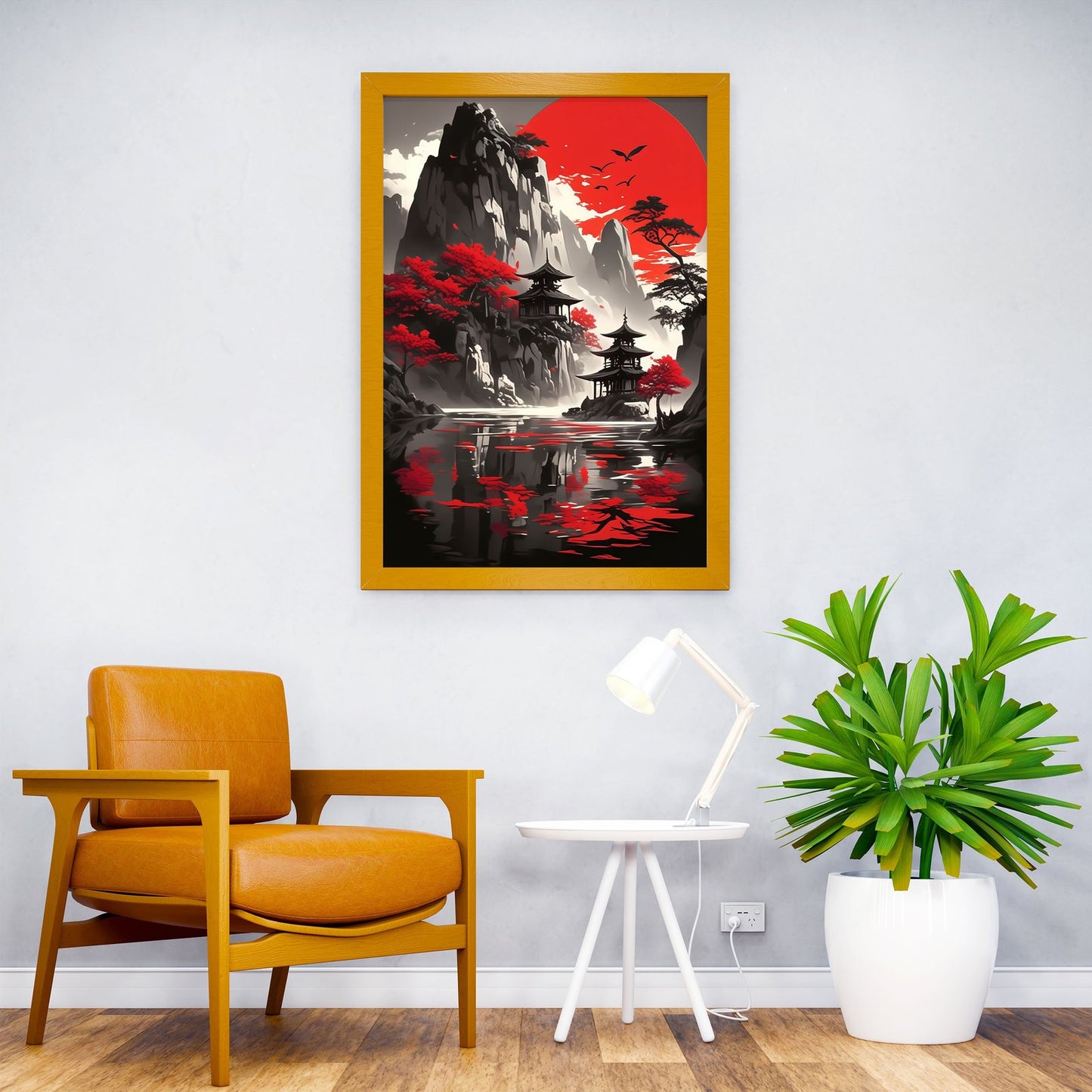Pagoda Mountain Sun Asian Style Poster | Wal l Art for Home & Office | High-Quality Print