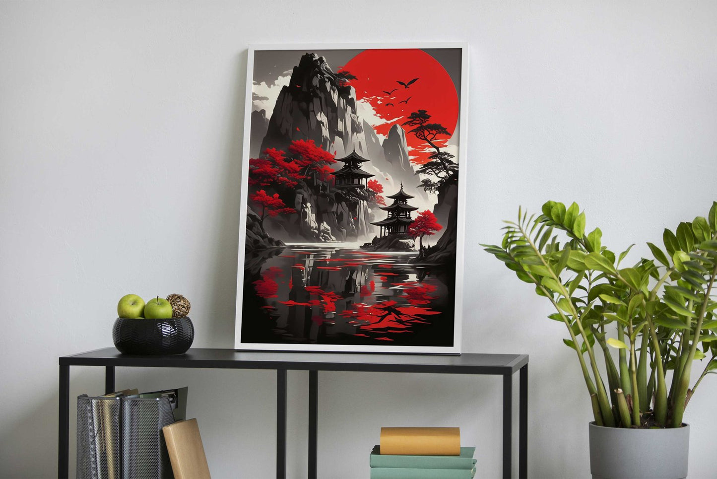 Pagoda Mountain Sun Asian Style Poster | Wal l Art for Home & Office | High-Quality Print