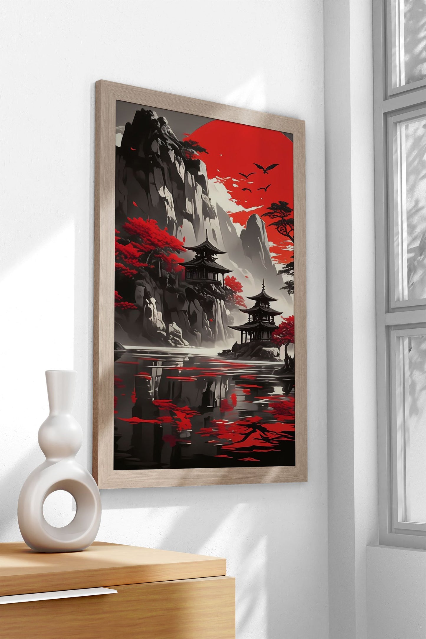Pagoda Mountain Sun Asian Style Poster | Wal l Art for Home & Office | High-Quality Print