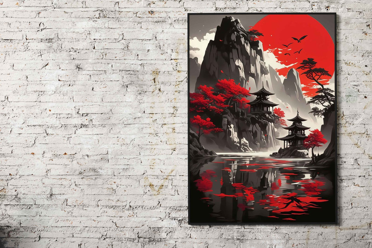 Pagoda Mountain Sun Asian Style Poster | Wal l Art for Home & Office | High-Quality Print