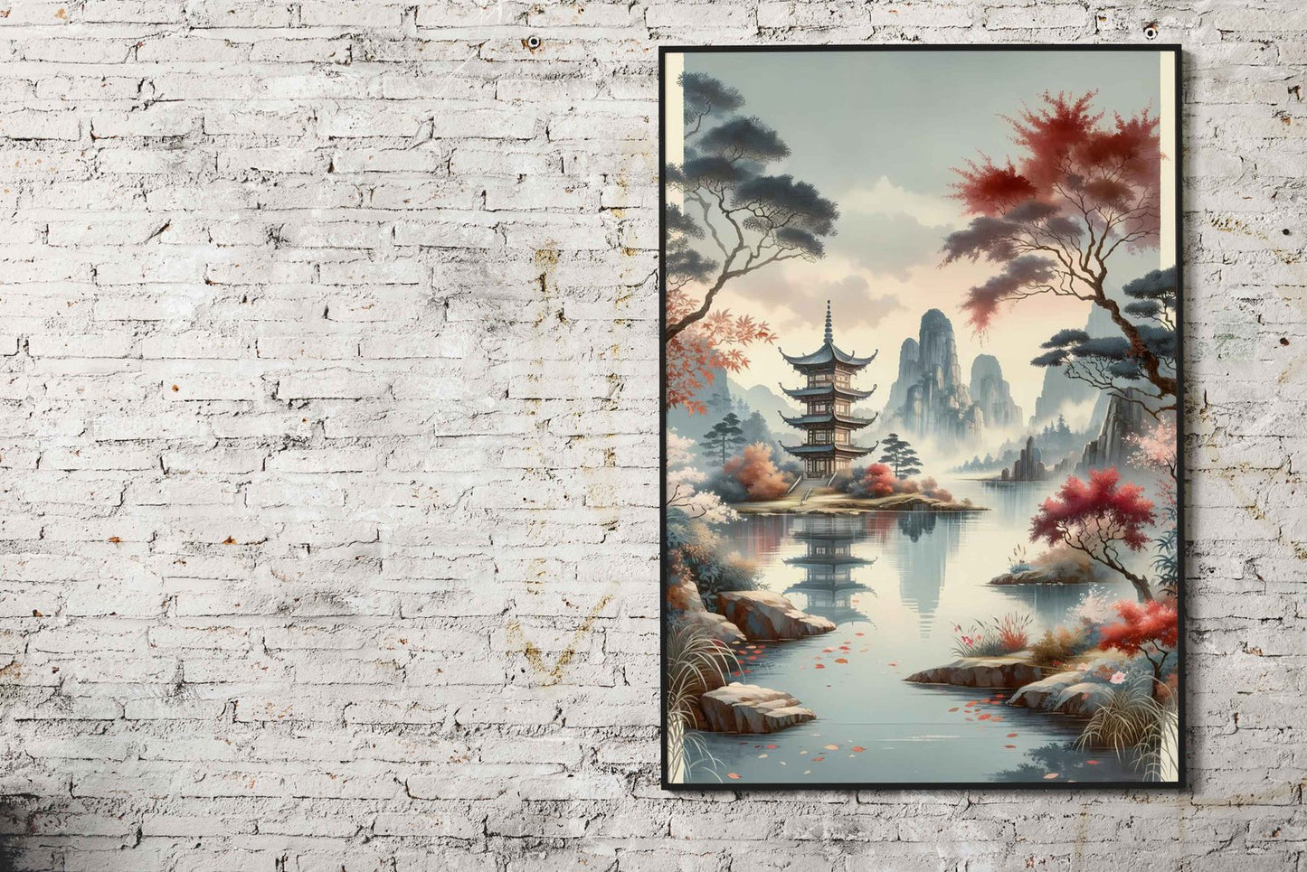 Pagoda by Misty Lake Asian Style Poster | Wall Art for Home & Office | High-Quality Print