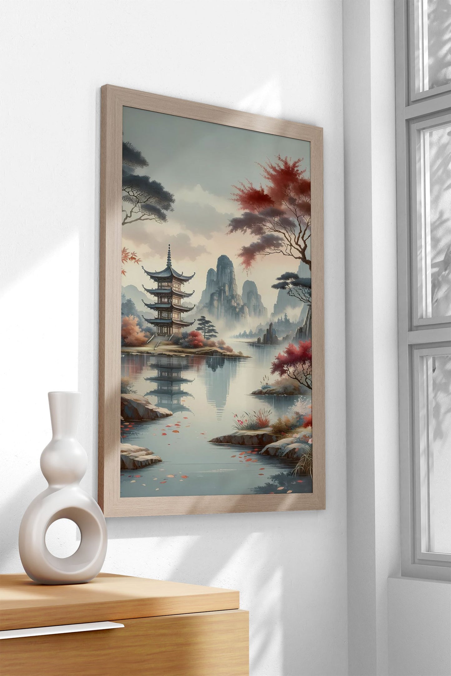 Pagoda by Misty Lake Asian Style Poster | Wall Art for Home & Office | High-Quality Print