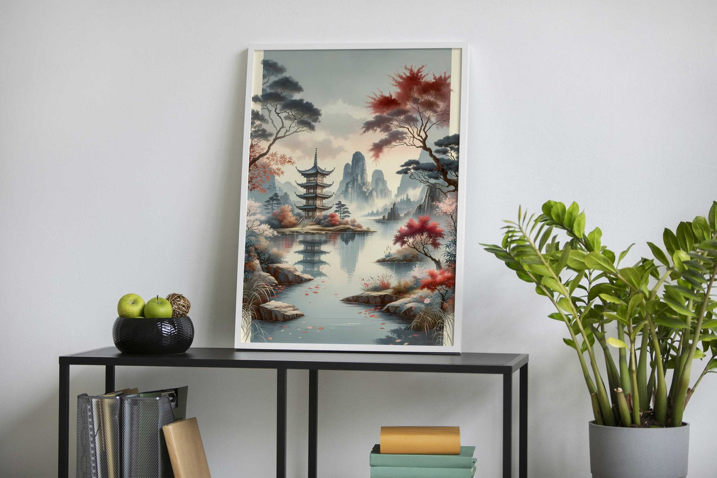 Pagoda by Misty Lake Asian Style Poster | Wall Art for Home & Office | High-Quality Print