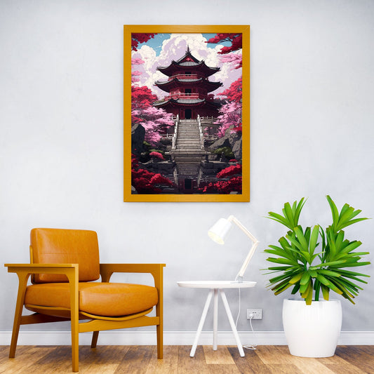 Pagoda in Bloom Asian Style Poster | Wall Art f or Home & Office | High-Quality Print