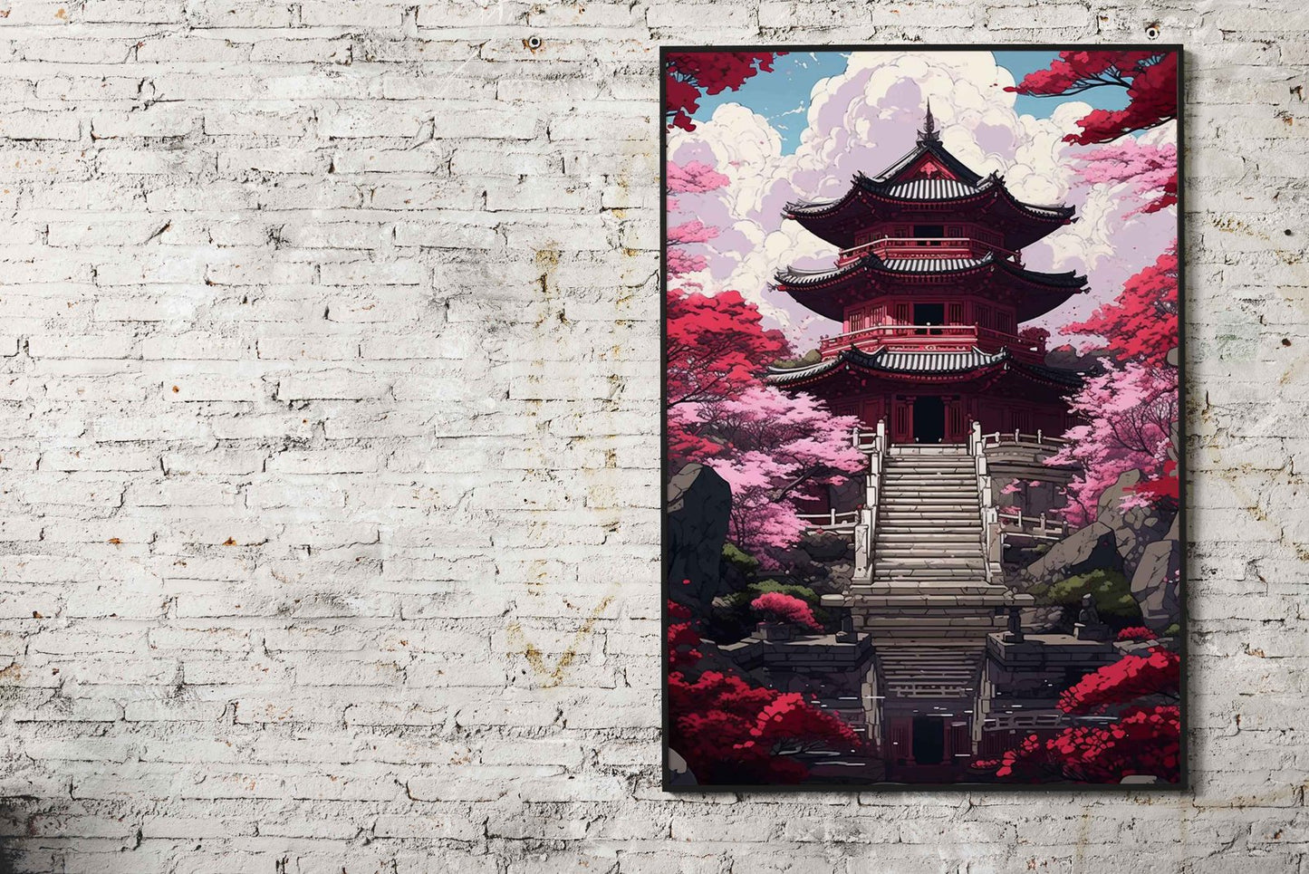 Pagoda in Bloom Asian Style Poster | Wall Art f or Home & Office | High-Quality Print