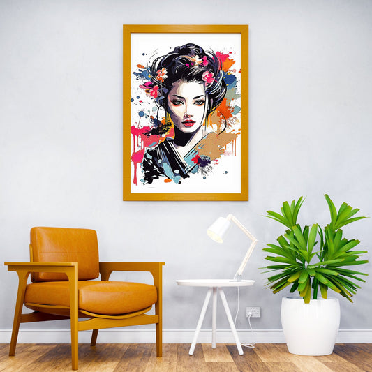 Painting Geisha Asian Style Poster | Wall Art fo r Home & Office | High-Quality Print