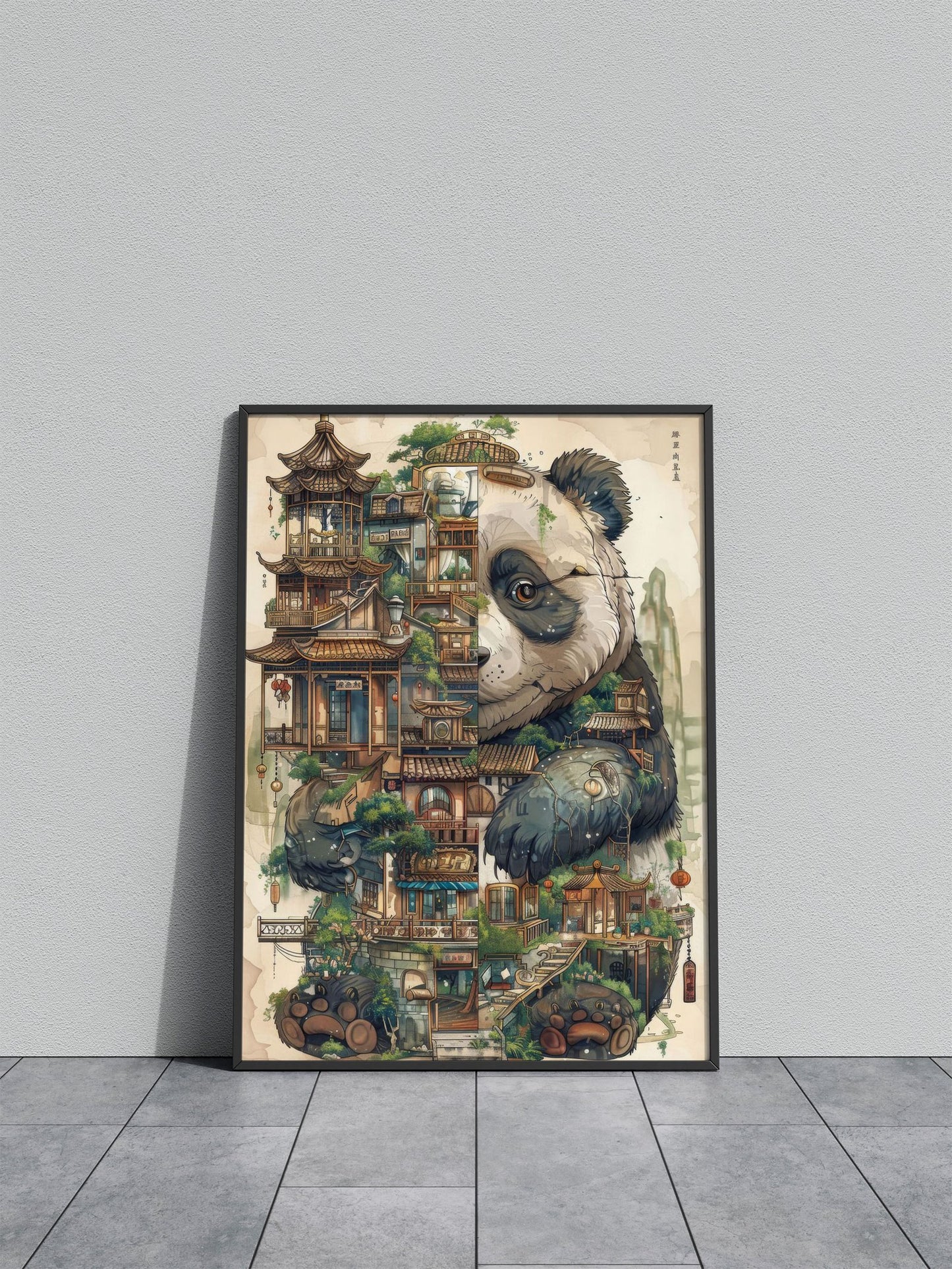Panda house Asian Style Poster | Wall Art for H ome & Office | High-Quality Print