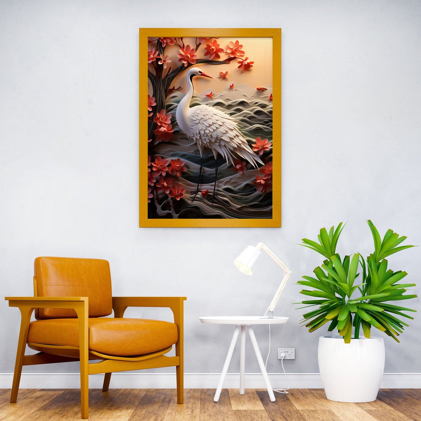 Paper Crane and Flowers Asian Style Poster |  Wall Art for Home & Office | High-Quality Print