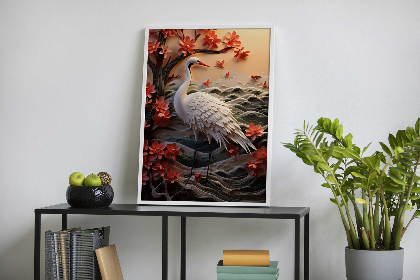 Paper Crane and Flowers Asian Style Poster |  Wall Art for Home & Office | High-Quality Print