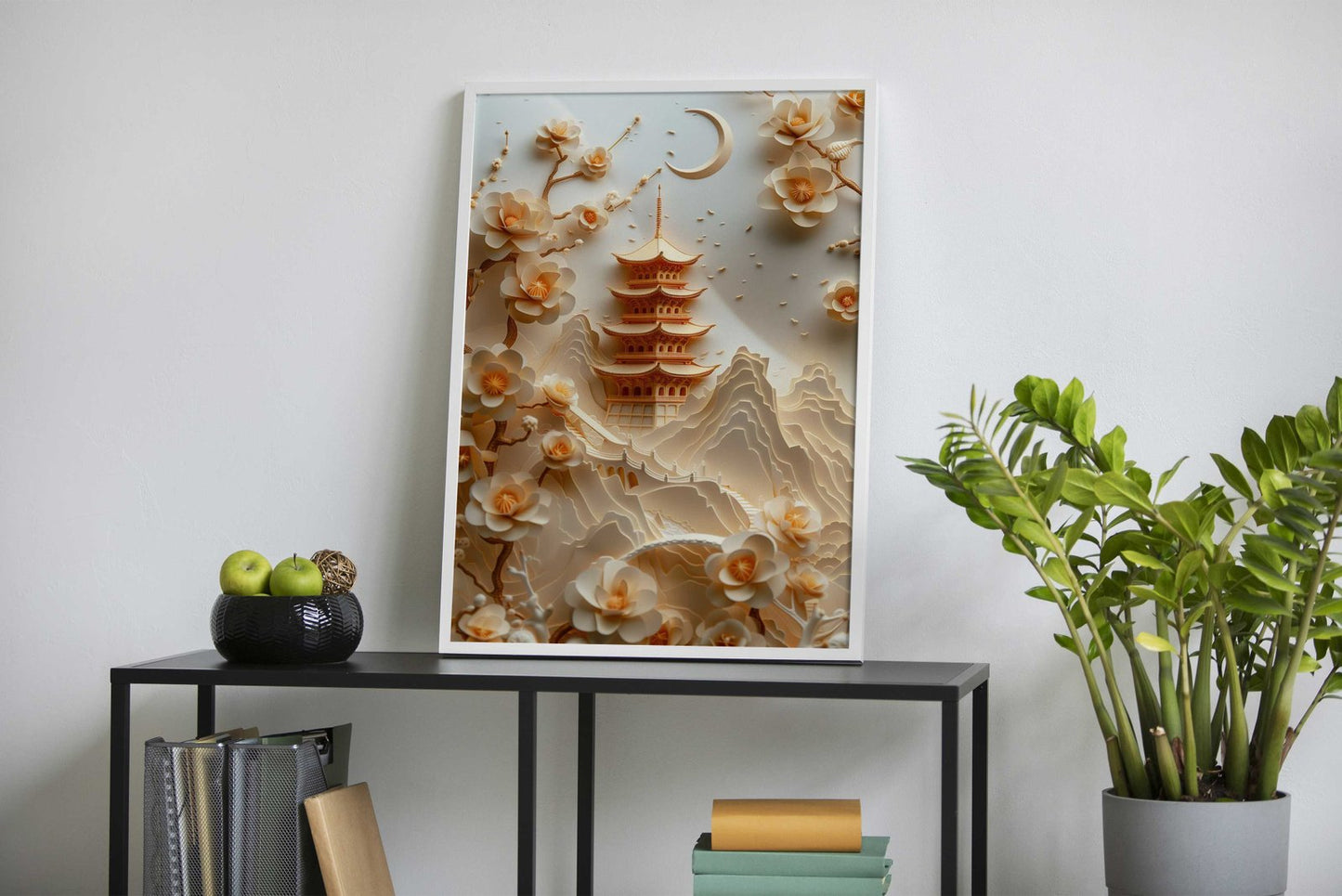 Papercraft Pagoda Landscape Asian Style Pos ter | Wall Art for Home & Office | High-Quality Print