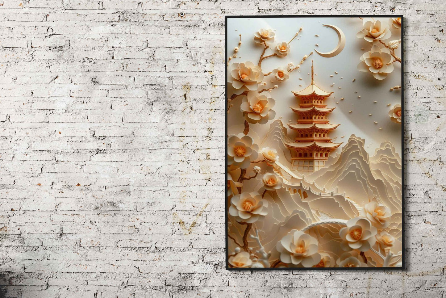 Papercraft Pagoda Landscape Asian Style Pos ter | Wall Art for Home & Office | High-Quality Print