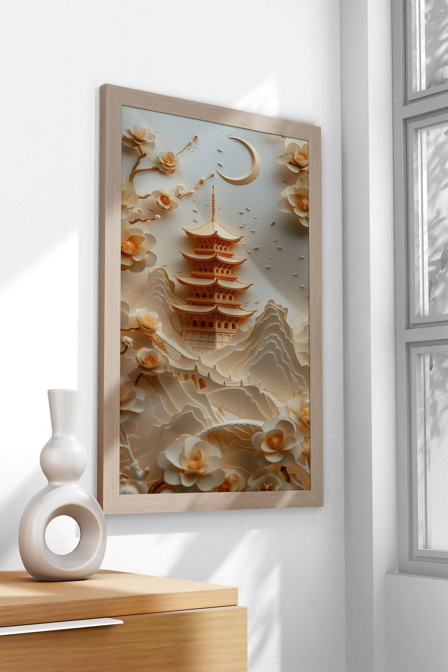 Papercraft Pagoda Landscape Asian Style Pos ter | Wall Art for Home & Office | High-Quality Print