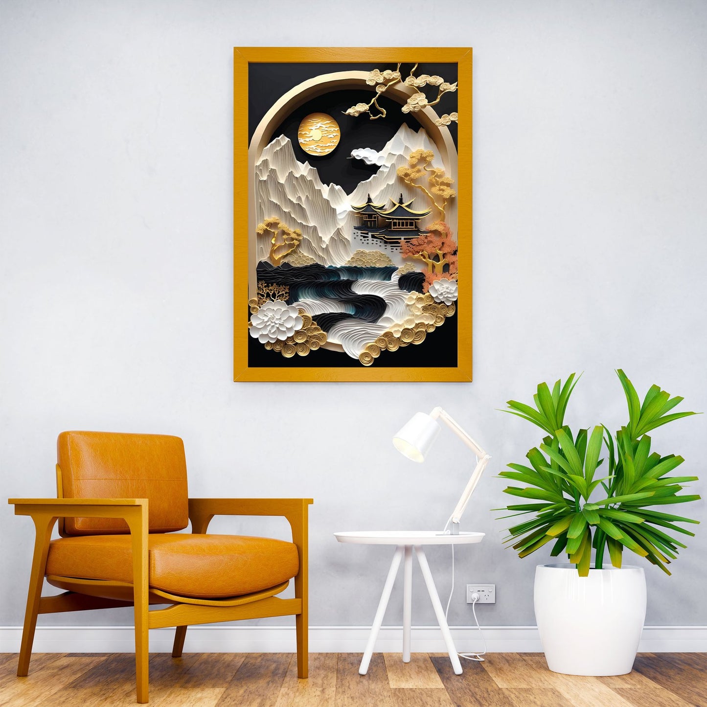 Papercut Mountain Landscape Asian Style Pos ter | Wall Art for Home & Office | High-Quality Print